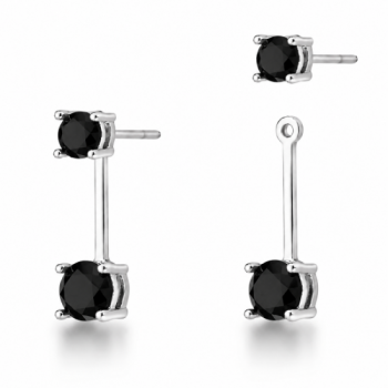 Brinco encaixe zirconia negra haste lisa. 17x1mm, prata. 350028