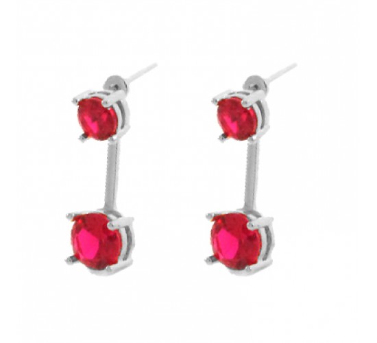 Brinco encaixe zirconia vermelha rubi haste lisa. 17x1mm, prata. 350029