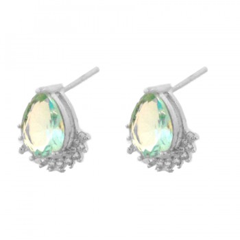 Brinco gota azul claro com zirconia cristal embaixo, 6x5mm, Prata. 350030
