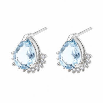 Brinco gota azul claro com zirconia cristal embaixo, 6x5mm, Prata. 350030 Brinco gota azul claro com zirconia cristal embaixo, 6x5mm, Prata. 350030
