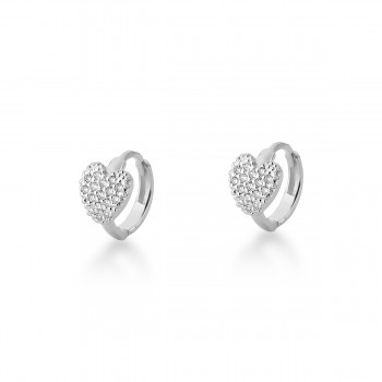 Brinco argola pequena de coracao zirconia cristal. 5mm, prata. 350031