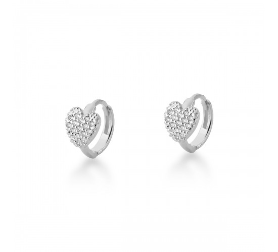 Brinco argola pequena de coracao zirconia cristal. 5mm, prata. 350031
