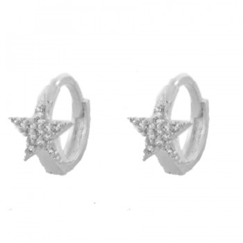 Brinco argola pequena estrela com zirconia cristal. 5mm, prata. 350033