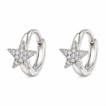 Brinco argola pequena estrela com zirconia cristal. 5mm, prata. 350033