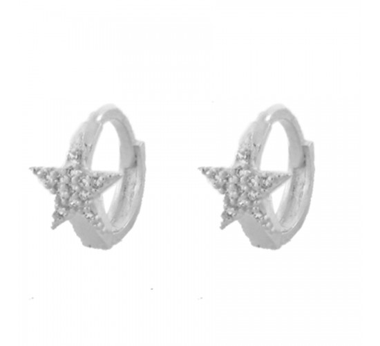 Brinco argola pequena estrela com zirconia cristal. 5mm, prata. 350033