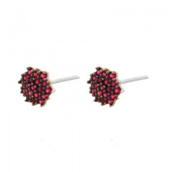 Brinco chuveiro 6 lados zirconia vermelho rubi. 6mm, prata. 350041