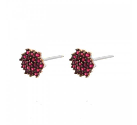 Brinco chuveiro 6 lados zirconia vermelho rubi. 6mm, prata. 350041