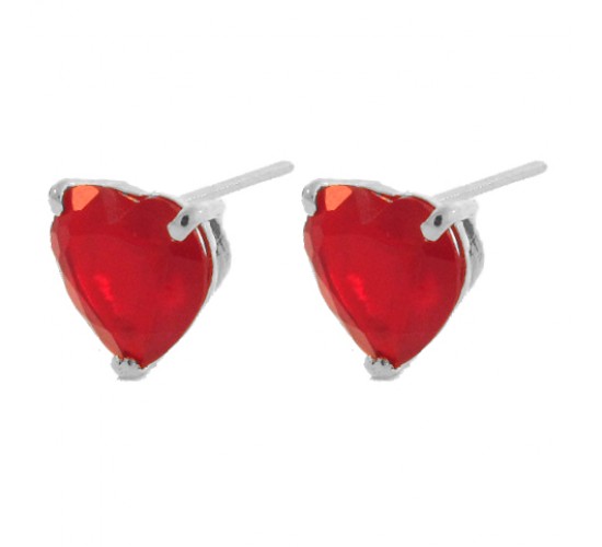 Brinco coracao pedra vermelho rubi, Prata. 350046