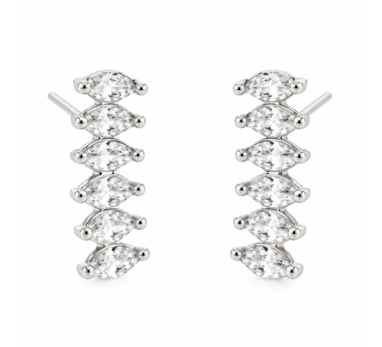 Brinco 6 navetes lado a lado zirconia cristal. 7mm, prata. 350056