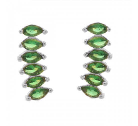 Brinco 6 navetes lado a lado zirconia verde. 7mm, prata. 350057