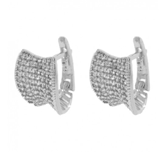 Brinco argola concava zirconia cristal vazada atras. 8x5mm, prata. 350060