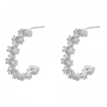 Brinco meia argola pequena zirconia cristal . 9mm, prata. 350061