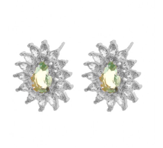 Brinco gota grande centro azul agua marinha e volta navete cristal, 9x7mm, Prata. 350062