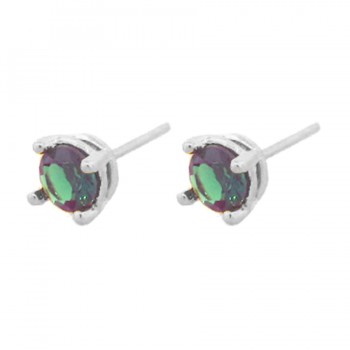 Brinco segundo furo redondo zirconia verde esmeralda 5mm, prata. 350065