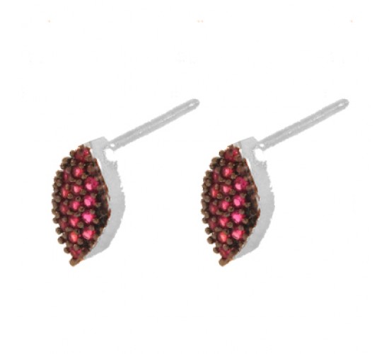 Brinco chuveiro oval zirconia vermelha. 4x1mm, prata. 350070