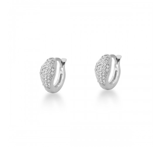 Brinco argola pequena losango zirconia cristal. 5.5mm, prata. 350227