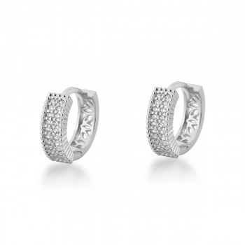 Brinco argola com microgrifas e zirconia cristal na frente, vazado atras. 7mm, prata. 350662