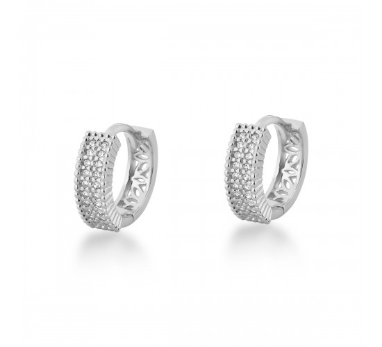 Brinco argola com microgrifas e zirconia cristal na frente, vazado atras. 7mm, prata. 350662