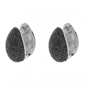Brinco argola media concha zirconia negra. 10x5mm, prata. 350683