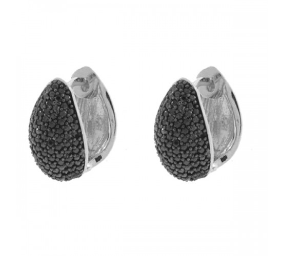 Brinco argola media concha zirconia negra. 10x5mm, prata. 350683