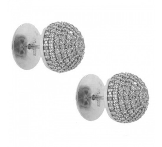 Brinco meia argola todo cravejado zirconia cristal, 6mm, Prata. 350685