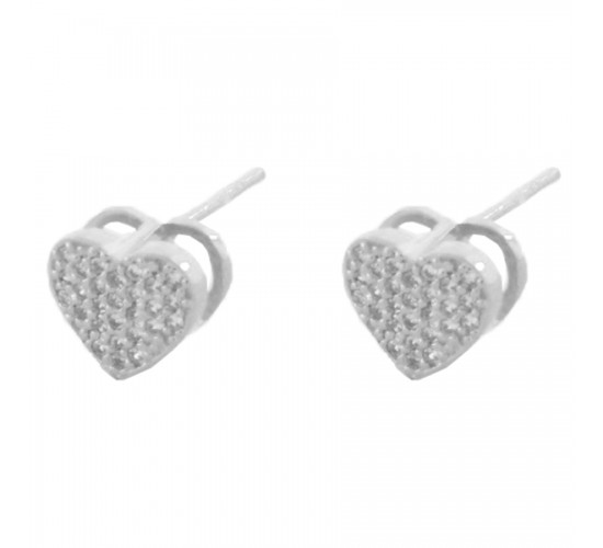 Brinco coracao chuveiro zirconia cristal. 3x4mm, prata. 350720