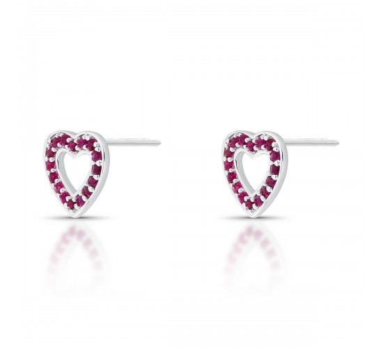 Brinco coracao vazado zirconia vermelha. 5x5mm, prata. 350723