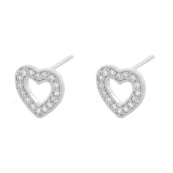 Brinco coracao pequeno vazado zirconia cristal, prata. 350724