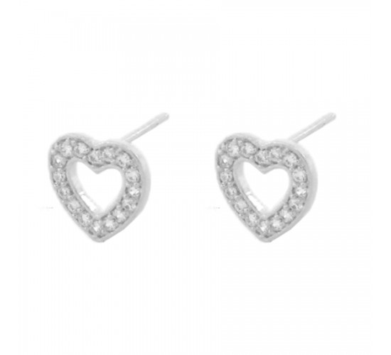 Brinco coracao pequeno vazado zirconia cristal, prata. 350724