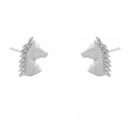 Brinco cavalo pequeno crina zirconia cristal, 7x5mm, Prata. 350727