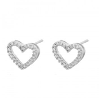 Brinco coracao vazado zirconia cristal. 3x5mm, prata. 350734