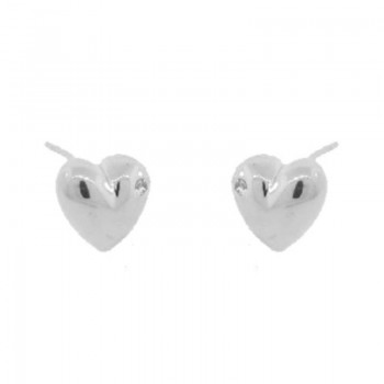 Brinco coracao pequeno liso com detalhe zirconia cristal. 3x3mm, prata. 350747 Brinco coracao pequeno liso com detalhe zirconia cristal. 3x3mm, prata. 350747