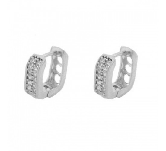 Brinco argola pequena quadrada zirconia cristal na frente coracao vazado atras. 5.5mm, prata. 350760