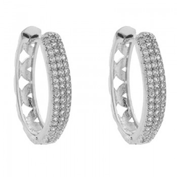 Brinco argola media oval zirconia cristal na frente e vazado atras. 16mm, prata. 350763