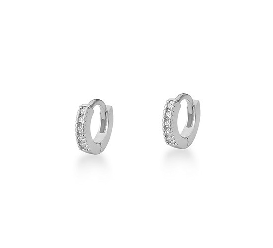 Brinco argola pequena zirconia cristal na frente. 4mm, prata. 350768