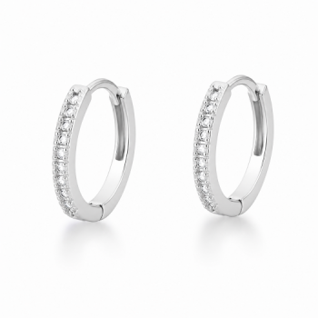 Brinco argola pequena maior fina zirconia branca na  9.5mm, prata. 350768G