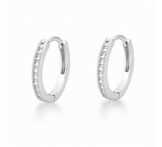 Brinco argola pequena maior fina zirconia branca na  9.5mm, prata. 350768G