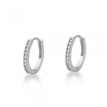 Brinco argola pequena media fina zirconia branca na frente. 6.5mm, prata. 350768M Brinco argola pequena media fina zirconia branca na frente. 6.5mm, prata. 350768M