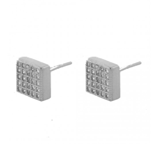 Brinco chuveiro quadrado pequeno zirconia cristal. 2x2mm, prata. 350779