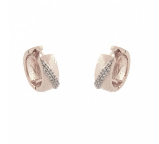 Brinco argola media lisa com zirconia cristal diagonal, 9x1mm, Prata. 350788