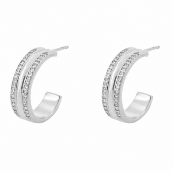 Brinco meia argola media zirconia cristal nas laterais liso no meio. 13x1mm, prata. 350821 Brinco meia argola media zirconia cristal nas laterais liso no meio. 13x1mm, prata. 350821
