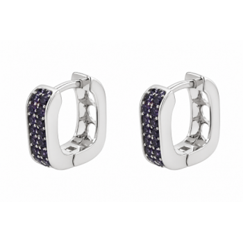 Brinco argola pequena quadrada zirconia negra na frente coracao vazado atras. 5.5mm, prata. 350822