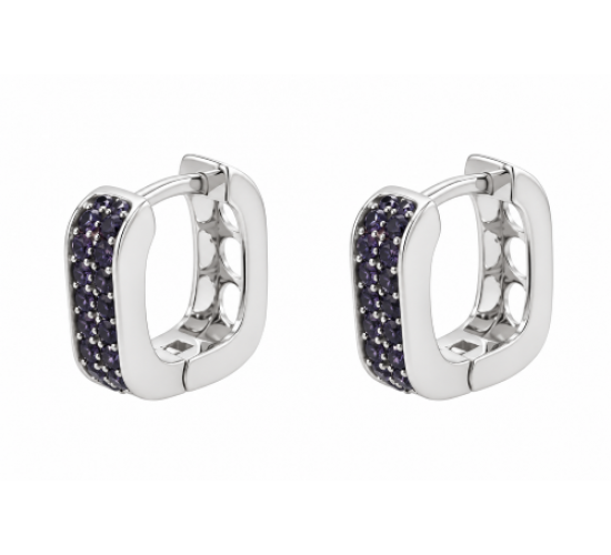 Brinco argola pequena quadrada zirconia negra na frente coracao vazado atras. 5.5mm, prata. 350822