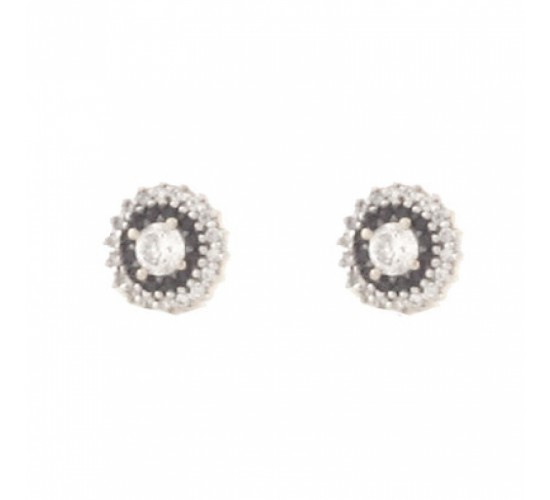 Brinco chuveiro redondo zirconia cristal e zirconia negra, prata. 350829