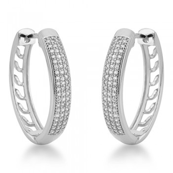 Brinco argola media oval zirconia cristal na frente vazado atras. 21mm, prata. 350838