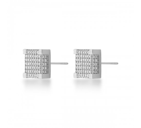 Brinco quadrado zirconia cristal. 5x5mm, prata. 350924