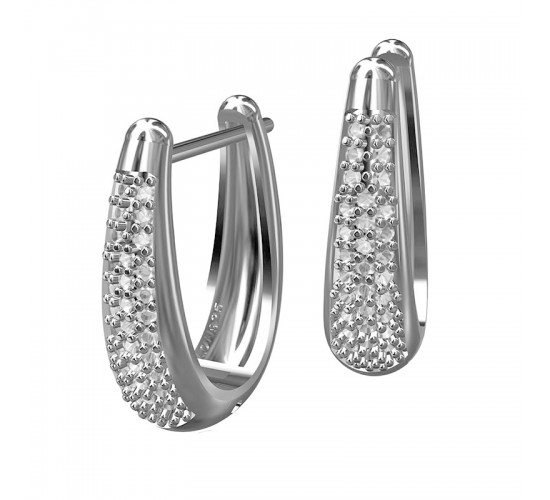 Brinco argola oval zirconia cristal na frente liso atras. 13mm, prata. 350944