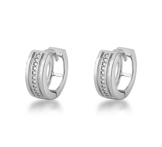 Brinco argola media zirconia cristal no meio liso nas laterais vazado atras. 8mm, prata. 350945