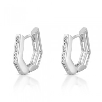 Brinco argola media reta zextavada zirconia cristal, prata. 350950