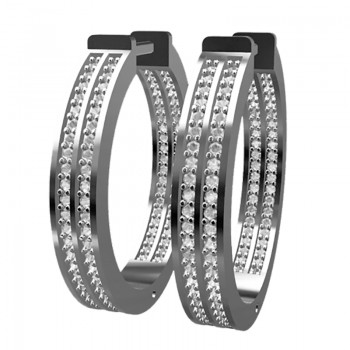 Brinco argola redonda zirconia cristal na frente e atras. 19mm, prata. 350954
